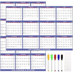 2026 Dry Erase Calendar - 2026 Yearly Wall Calendar, JAN.2026 - DEC 2026, 2026 Wall Calendar, 12 Month Dry Erase Calendar for Wall, 48" x 32", XL Large, Wet & Dry Erase Laminated, Horizontal/Vertical - Purple