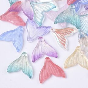 DanLingJewelry 100pcs Random Colors Mermaid Fishtail Transparent Glass Charms Mermaid Tail Crystal Glass Pendants for Jewelry Making