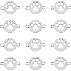 FASHEWELRY 50Pcs Antique Silver Pet Puppy Dog Paw Print Connector Pendants Tibetan Vintage Filigree Animal Cat Footprint Charm Links with Double Loop 17x24.5mm for Jewelry Craft Making