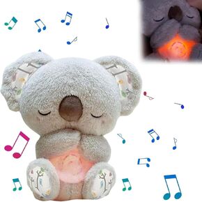 Anxiety Relief Koala, Soothing Koala Bear, Cute Calming Otter, Rest Calming Sleep Bear for Baby, Plush Anxiety Relief Koala with Sensory Details Music Lights & Rhythmic Breathing Motion (Gray)