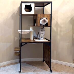 Cat Litter Box Furniture Enclosure 4 Levels Cat Tree Hidden Cabinet with Storage and Scratch,4 Tiers