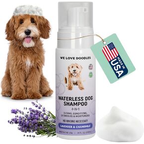 Waterless Dog Shampoo - Over 200+ Sprays Per Bottle - Cleans & Moisturizes Coat, No Rinse Dog Shampoo, Safe Foam Formula & Pet-Friendly Dog Deodorizing Spray, 5.2 oz [We Love Doodles] (Lavender)