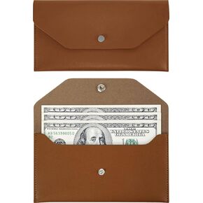 Carrotez Money Envelopes for Cash (PU Leather) Reusable Cash Envelope Wallet for Travel and Budgeting, 1 ea, No Letter Engraving - Brown