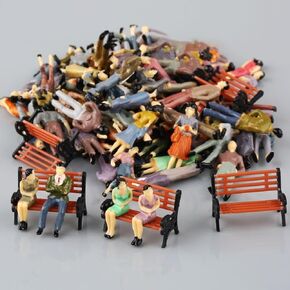 1:50 Painted Passengers Figures, 50 Seated Standing Model People Passanger Figures+6 Bench Train Railway Layout, G Scale Person for Model Railway Trains