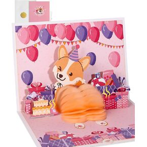 Pop Up Birthday Card with Envelope - 3D Corgi Themed Pop Up Funny Dog Birthday Card with Blank Note, Surprise Gifts for Kids Girl Boy Daughter Son Sister Grandson Dog Lover Women Friend