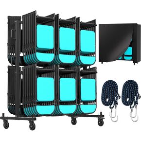 Folding Chair Rack Cart - Storage Dolly with Wheels 84 Folding Chairs Capacity,1000lbs Weight Capacity,Heavy Duty Metal Chair Rack with Outdoor Cover and Rubber Locking Wheels