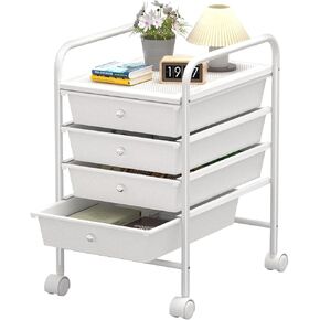 4 Tier Utility Rolling Cart with 4 Drawers Multipurpose Rolling Storage Cart with Wheels and Handles for Office Classroom Kitchen Bathroom Bedroom Organization Black