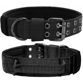 Tactical Dog Collar with Handle, Military Adjustable Heavy Duty Metal Buckle Dog Collars Soft Nylon Training Collar for Medium Large Dogs (Black, Large)
