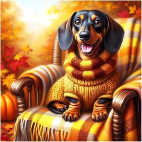 AMORARS Dog Diamond Painting Kit for Adults, 5D Autumn Dachshund Diamond Art Beginners - DIY Full Diamond Dot Gem Art Paintings, Suitable Gifts, and Home Decoration Crafts, 12x12Inch