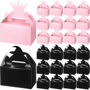 Fullhawl 24 Pcs Witch Party Favors Pink and Black Gable Boxes Treat Box with Handle Princess Goodie Gift Pack for Birthday Guests