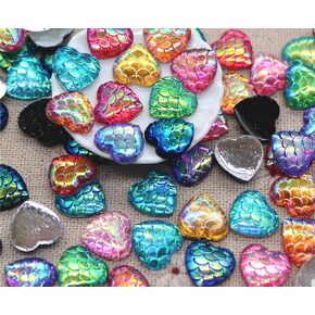 100pcs 12mm Mixed Color Mermaid Style Fish Scale Heart Flat Back Cabochons Decoden Flatback DP105