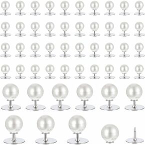 50 Pcs No Sew Pearl Buttons Pearl Pins for Women Removable Pearls Brooch Pin Fixed Pins Fit Shirt Blouse Dress Sweater Shawl Suspenders Jackets Ladies Clothes Festival Gifts White 0.55 × 0.39''