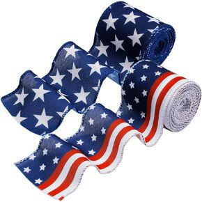 2 Pcs Ribbon Independence Day Ribbon Decorative Streamers for Fourth of July Festival Decorations Style A(2.5 Inch 10 Yards)