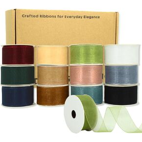 12 Color Organza Ribbon Set, 1" x 120 Yards, Sheer Ribbons for Gift Wrapping, Wedding Decorations, DIY Crafts, Hair Bows, Floral Arrangements