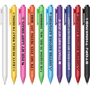 Jetec 10 Pcs Funny Pens Retractable Black Ink Office Gift Quote Ultra Fine Point 0.5mm Vibrant Passive Novelty Pen for Office Supplies Colleague Coworkers