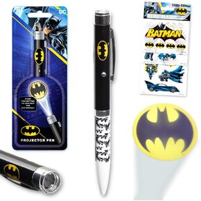 BATMAN Projector Pen Set - Bundle Ballpoint Pen with Projector Light Plus Stickers Stationery Gift Office Supplies for Kids, Teens, Adults