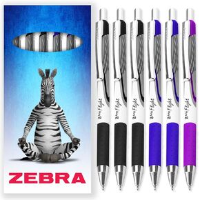 Zebra Classic Z-Grip Flight Ballpoint Pens - 1.2mm - Black, Blue, & Violet Ink - Teacher's Pack of 6 - In Cardboard Gift Box
