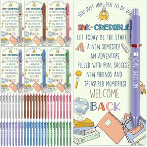 Cholemy 48 Sets Welcome Back to School Gifts Sets Include Motivational Ballpoint Pen with Greeting Card and Cable Ties for School Classroom Stationery Supplies Teacher Students Practical Gifts