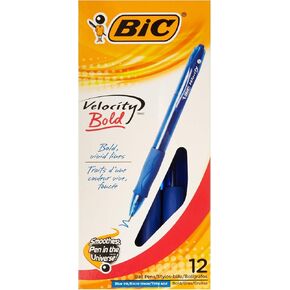 BIC Velocity Retractable Ballpoint Pen, Blue Ink, 1.6mm, Bold, Dozen