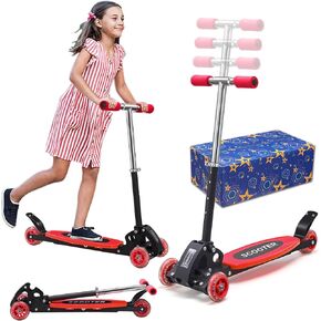 Scooters for Kids 3-7, Heavy Duty 3 Wheel Toddler Scooter 120 lb Capacity, Foldable Kick Scooter with 4 Level Adjustable Handlebar, Wide Deck, Safe Metal Rear Brake, Lean to Steer, Boy Girl Child Gift