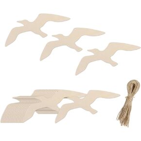 20pcs Wooden Seagull Flying Cutouts DIY Crafts Sea Gull Flying Bird Unfinished Wood Hanging Tags Ornaments for Wedding Birthday Party Decoration