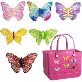 Hikkcos 6Pcs Charms for Bogg Bag Accessories, Cute Summer Butterfly Decoration Bag Charms for Bogg Bag Rubber Tote Beach Bags