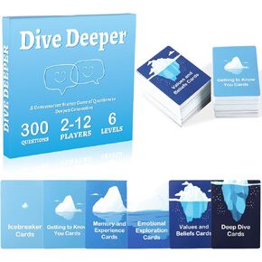 Dive Deeper 300 Icebreaker Cards Conversation Starter Talking Cards Family Edition Table Talk Team Building Games Connect Deeper with Each Other for Family Dinner Corporate Friend Stranger Game Night