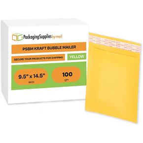Bubble Mailer Padded Envelopes, 9 1/2 x 14 1/2 Inch, Self Adhesive Sealing Strip, Kraft Golden Yellow Brown, 100 Pack