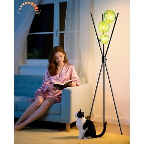 Lightdot 60IN Dimmable Black Tripod Floor Lamp, Mid Century Standing Lamps with 3 Globe Green Glass Lampshade, 3000K Bulbs Included Modern Tall Lamp for Living Room Bedroom