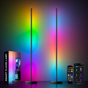Corner Floor Lamp 2 Pack, RGBWW IC LED Corner Lamp 70" with APP and Remote Control, 16 Million Colors, Music Sync &Timing Function, Color Changing Ambient Light for Living Room, Bedroom,Gaming