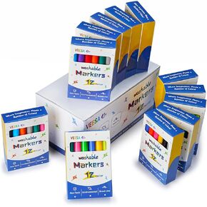 VEESA Washable Markers Bulk (144 Total) in 12 Colors, 12 Boxes Broad Line Markers for Kids, Teacher Classroom Must Have Art Supplies