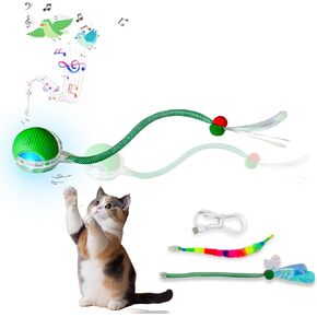 Pet Toys, Interactive Cat Toy for Bored Adult, Cat Ball Toy with Elastic Mesh Tail, Fun Cat Toy with Ball for Kittens and Pets（Green