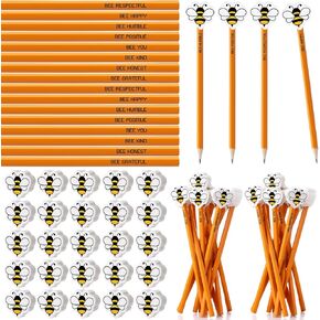Spakon 24 Set First Day of School Gift for Students Bee Pencils with Erasers Funny Gift Bulk Inspirational Pencils Bee Party Favors Classroom Decor for School Prize Reward Party Supplies