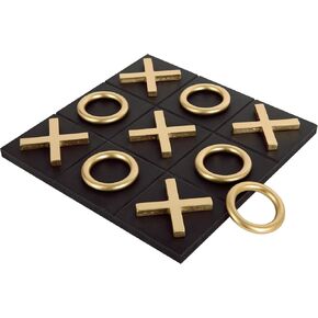 NIKKY HOME 12x12 Inch Tic Tac Toe Wood Game Board Classic Coffee Table Decor Modern Wooden Travel Game for Family, White & Gold