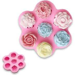 7 Styles Flower Candle Molds Reusable Silicone Mold 3D Rose Flower Molds for Resin Casting Soap Clay Polymer Craft Baking Candy Jell Dessert Making Tools DIY Cake Decoration