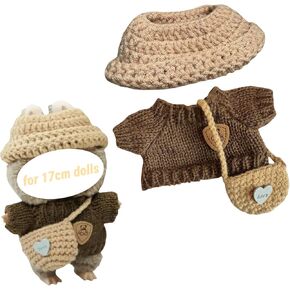 Clothes for Labubu, 3Pcs Floral Hat & Overall Shorts Shoes Set for 15cm/17cm Doll Accessories Suit, Cute 17 cm Doll Outfit for Dress Up (Denim Boys)