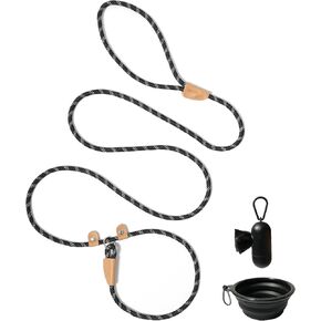 Slip Lead Control Leash for Dogs No Pull, 5 FT 1/4" Colorful Braided Rope Leash with Safety Stopper for Small & Medium Dogs, Adjustable & Anti-Choke Design (Black)