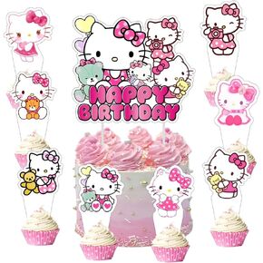 25pcs Kitty Cake Decorations with 24pcs Cupcake Toppers, 1pcs Cake Topper for Wrestling Birthday Party Supplies