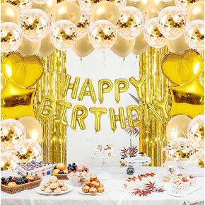 Silver Happy Birthday Decorations for Women Girls, Pink Happy Birthday Banner, Foil Heart Star Confetti Balloons, Fringe Curtain Decor Backdrop