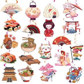 20 Pack Japanese Hanging Swirls Japanese Spirals Japanese Theme Hanging Decorations Ceiling Decor for Japanese Birthday Party Decorations Japanese Party Supplies