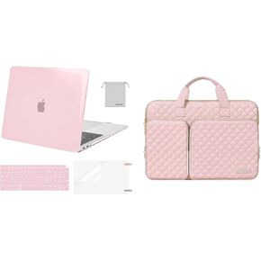 MOSISO Compatible with MacBook Air 13 inch Case 2022-2018 Release A2337 M1 A2179 A1932,Plastic Hard Shell Case&Keyboard Cover&Screen Protector&Pouch&Bag with Pockets&Handle&Belt,Rose Pink&Chalk Pink