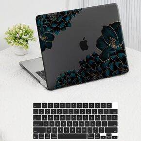 Case for MacBook Pro 14 inch 2025 2024-2021 M4 M3 M2 M1 Pro/Max Chip A3112 A3185 A3401 A2918 A2992 A2779 A2442, Clear Plastic Cute Flower Pattern Hard Shell & Keyboard Cover, Dahlia Flowers