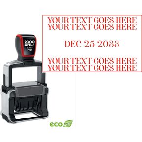 Heavy Duty Date Stamp with 2-4 Line Custom Text, Self Inking Stamp 2000 Plus 2360 Dater Eco Friendly (Red Ink)