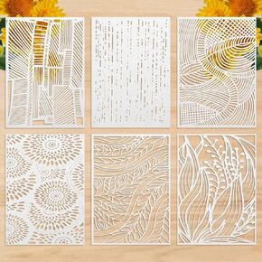 6 Pcs Abstract Airbrush Stencils,A4 Size Geometric Stencils for Painting,Stencil for Crafts Reusable Hollow Leaves Lines,Stencil for Wall,Scrapbook,Furniture,Coloring Decorative