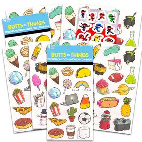 Butts on Things Sticker Pack for Kids - Funny Stickers Party Favors Bundle with 8 Butts on Things Sticker Sheets | Butts on Things Party Supplies Set for Boys, Girls