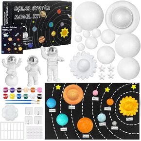 35PCS Solar System Model Kit Foam Ball Kit Includes Color Pigments Palette Spheres Balls Brushes Felt Background Plate Instruction Manual Astronaut Ornament and More