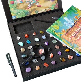 43 Pieces Rock Kit for Geology Enthusiasts | Rock Collection with Mineral Testing Tools, Crystal Geode Display & Volcanic Samples | Beginner to Advanced Specimen Study