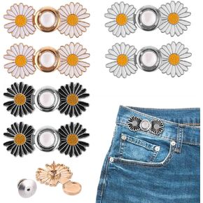 6Sets Adjustable Pant Waist Tightener Detachable Jean Button Pins No Sew and No Tools Daisy Flower Instant Jean Buttons for Loose Jeans