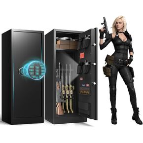 SHICHI 10-12 Gun Safe for Rifles and Pistols, Long Gun Cabinet for Shotgun, Rifle Safes for Home, Large Gun Locker with Quick Access Password Lock, Dual Alarm & Mute, Assembly Required