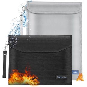 Money Bag Fireproof Document Bag 2012℉ 2 Pack 15x11"/13x10" Waterproof Document Holder Organizer Fire Proof Bag for Valuables Money Jewelry A4 Legal Documents File Tablet